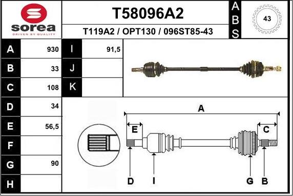 EAI T58096A2 - Drive Shaft autospares.lv