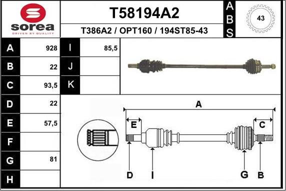 EAI T58194A2 - Drive Shaft autospares.lv