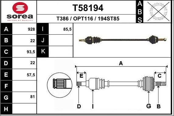 EAI T58194 - Drive Shaft autospares.lv