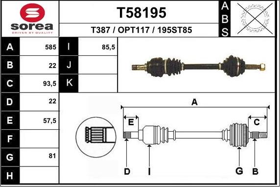 EAI T58195 - Drive Shaft autospares.lv