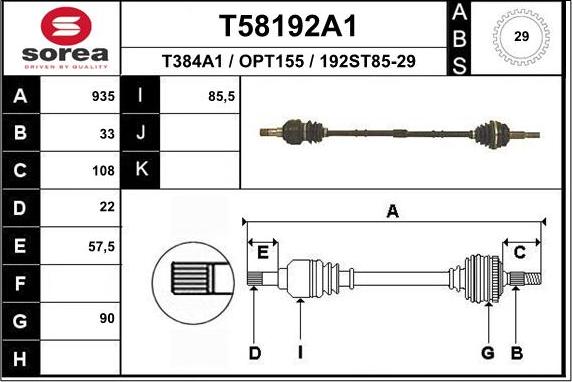 EAI T58192A1 - Drive Shaft autospares.lv