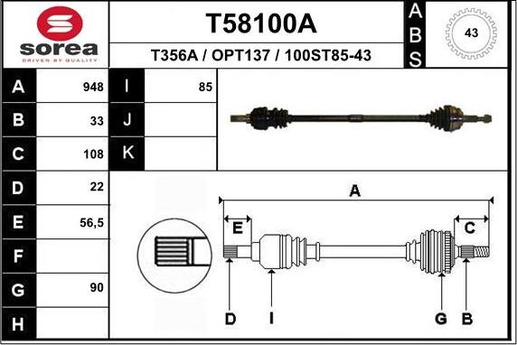 EAI T58100A - Drive Shaft autospares.lv