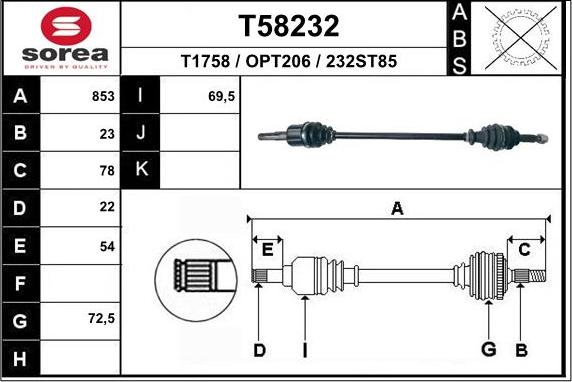 EAI T58232 - Drive Shaft autospares.lv