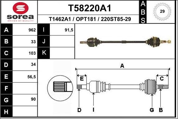 EAI T58220A1 - Drive Shaft autospares.lv