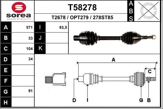 EAI T58278 - Drive Shaft autospares.lv