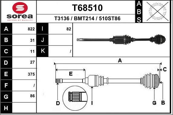 EAI T68510 - Drive Shaft autospares.lv