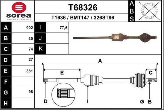 EAI T68326 - Drive Shaft autospares.lv