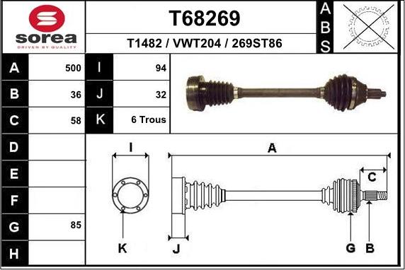 EAI T68269 - Drive Shaft autospares.lv