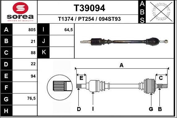 EAI T39094 - Drive Shaft autospares.lv