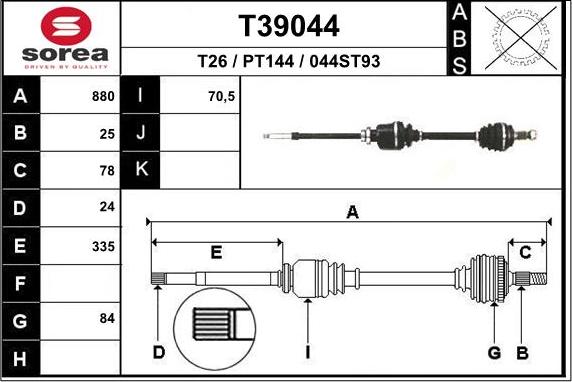 EAI T39044 - Drive Shaft autospares.lv