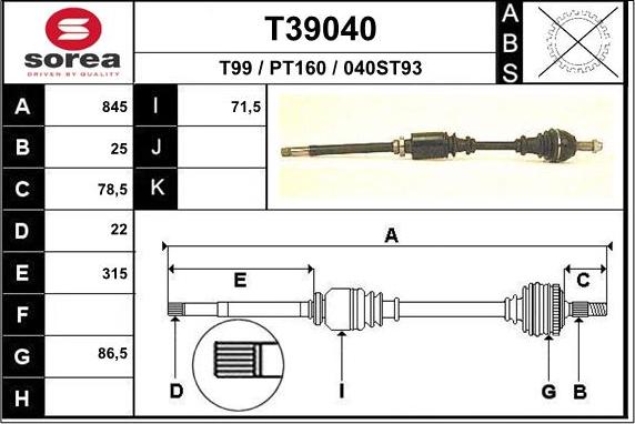 EAI T39040 - Drive Shaft autospares.lv