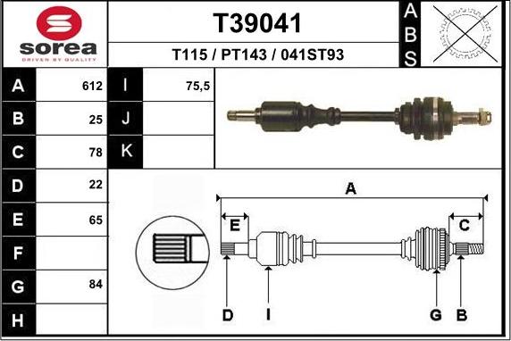 EAI T39041 - Drive Shaft autospares.lv