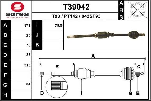 EAI T39042 - Drive Shaft autospares.lv