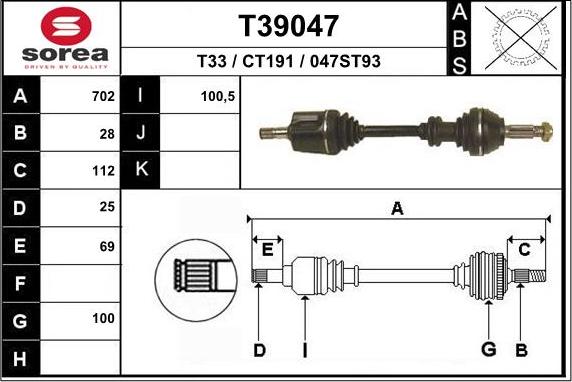 EAI T39047 - Drive Shaft autospares.lv