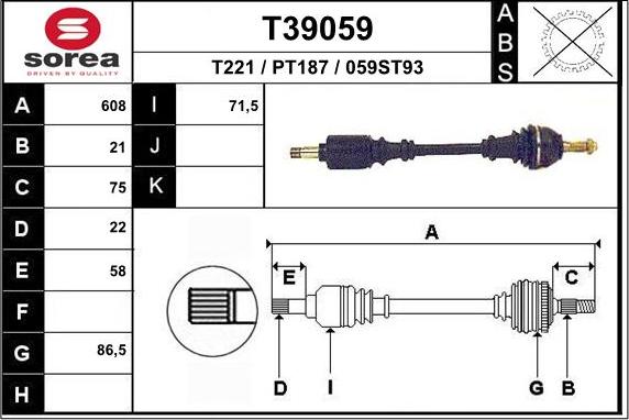 EAI T39059 - Drive Shaft autospares.lv