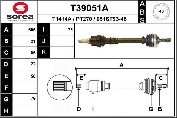 EAI T39051A - Drive Shaft autospares.lv