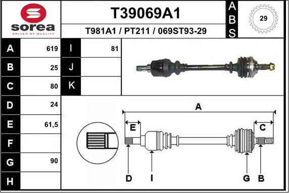 EAI T39069A1 - Drive Shaft autospares.lv