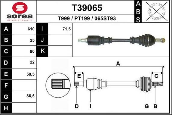 EAI T39065 - Drive Shaft autospares.lv