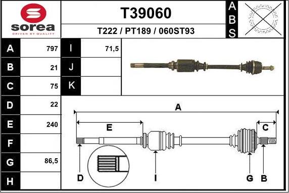 EAI T39060 - Drive Shaft autospares.lv