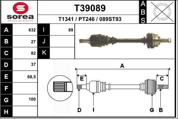 EAI T39089 - Drive Shaft autospares.lv