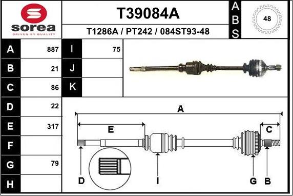 EAI T39084A - Drive Shaft autospares.lv