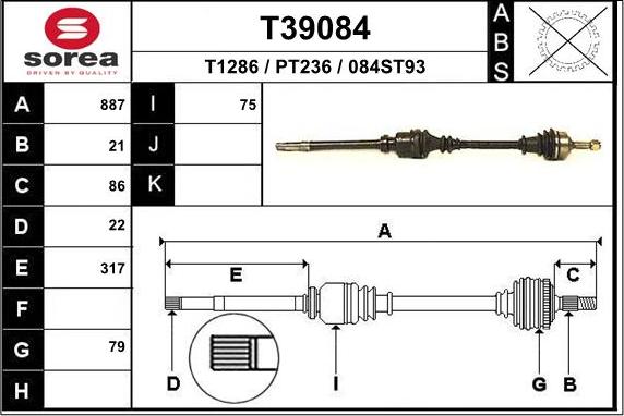 EAI T39084 - Drive Shaft autospares.lv