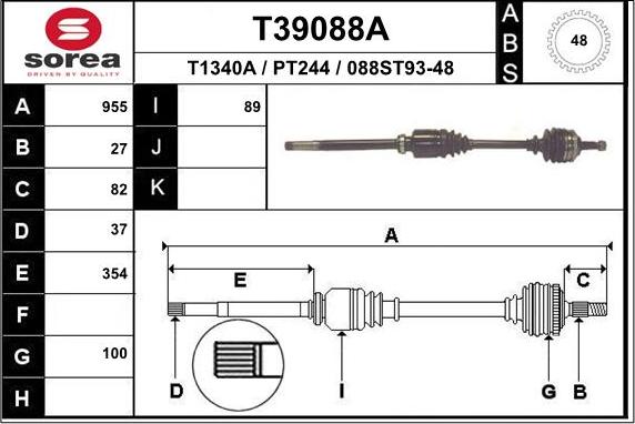 EAI T39088A - Drive Shaft autospares.lv