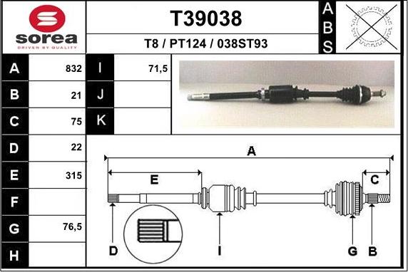 EAI T39038 - Drive Shaft autospares.lv