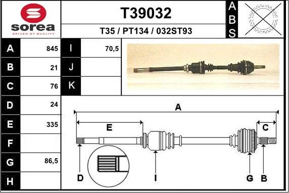 EAI T39032 - Drive Shaft autospares.lv