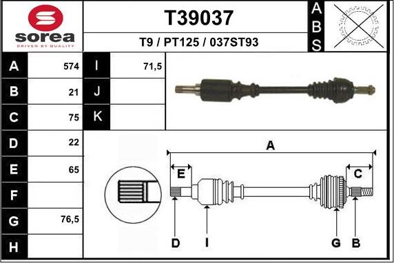 EAI T39037 - Drive Shaft autospares.lv