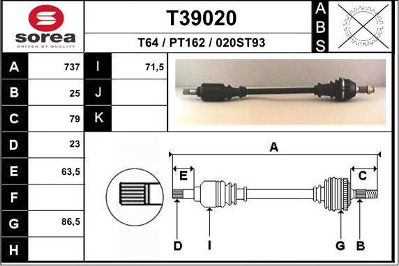 EAI T39020 - Drive Shaft autospares.lv