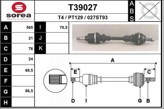 EAI T39027 - Drive Shaft autospares.lv