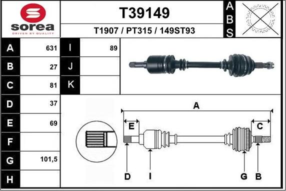 EAI T39149 - Drive Shaft autospares.lv