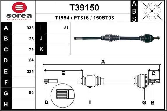 EAI T39150 - Drive Shaft autospares.lv