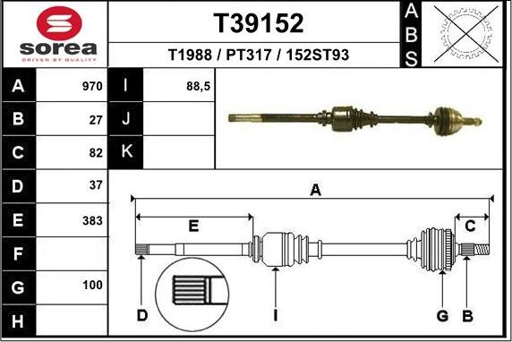 EAI T39152 - Drive Shaft autospares.lv