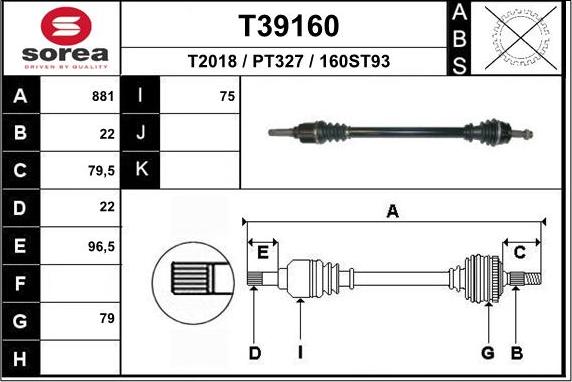 EAI T39160 - Drive Shaft autospares.lv