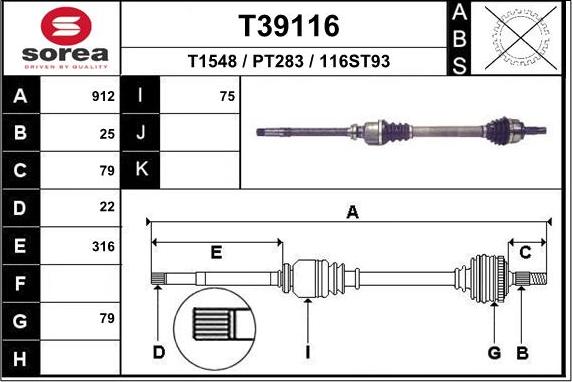 EAI T39116 - Drive Shaft autospares.lv