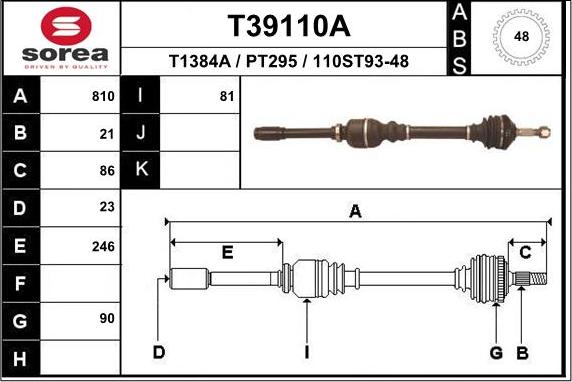 EAI T39110A - Drive Shaft autospares.lv