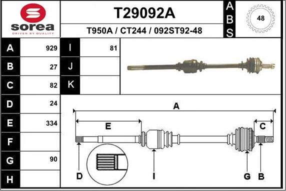 EAI T29092A - Drive Shaft autospares.lv