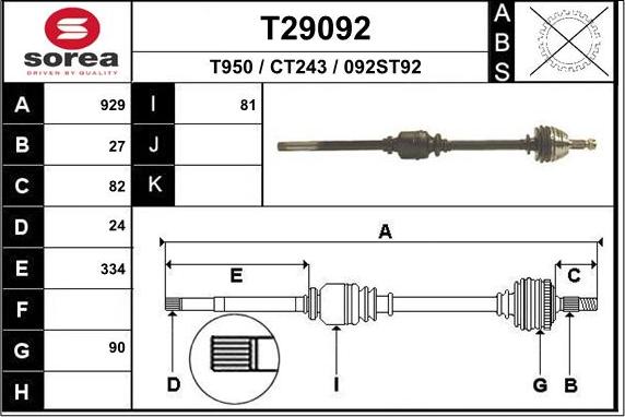 EAI T29092 - Drive Shaft autospares.lv