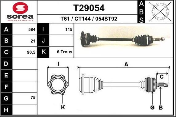 EAI T29054 - Drive Shaft autospares.lv