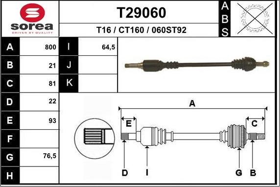 EAI T29060 - Drive Shaft autospares.lv