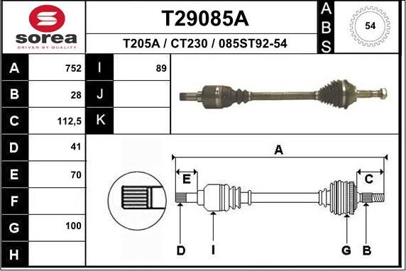 EAI T29085A - Drive Shaft autospares.lv