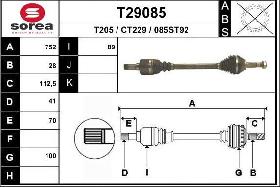 EAI T29085 - Drive Shaft autospares.lv