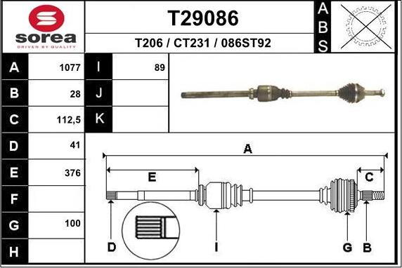 EAI T29086 - Drive Shaft autospares.lv