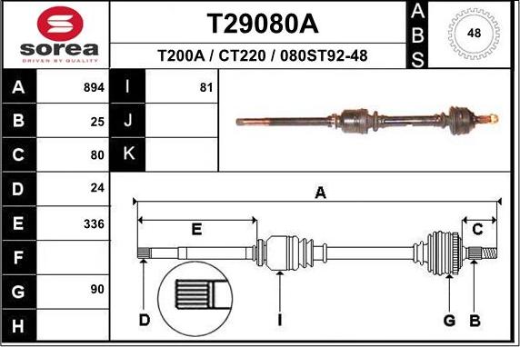 EAI T29080A - Drive Shaft autospares.lv