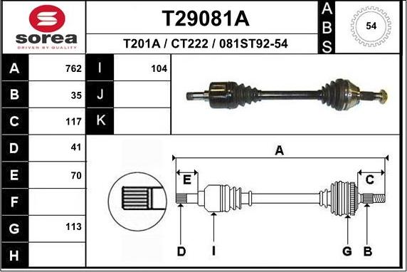 EAI T29081A - Drive Shaft autospares.lv