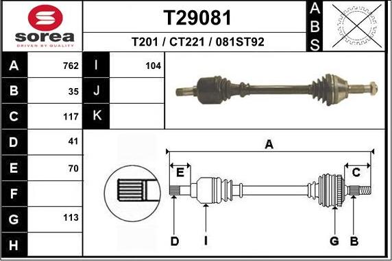 EAI T29081 - Drive Shaft autospares.lv