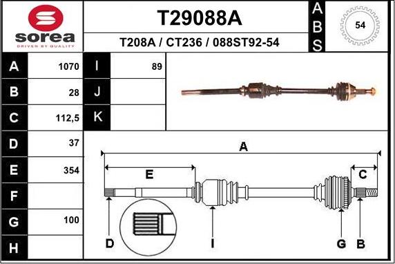 EAI T29088A - Drive Shaft autospares.lv