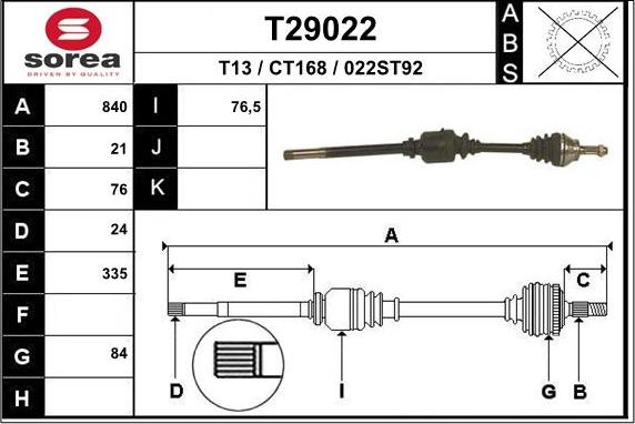 EAI T29022 - Drive Shaft autospares.lv